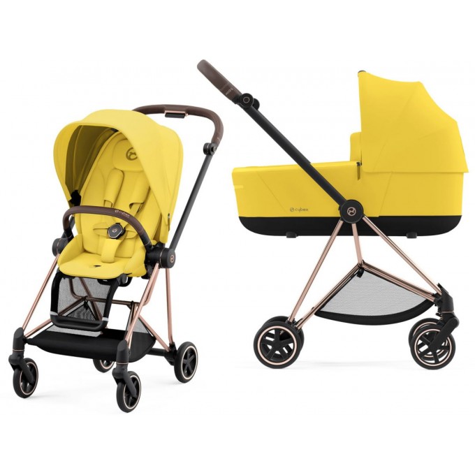 Stroller Cybex Mios 4.0 2 in 1 Mustard Yellow chassis Rosegold