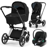 Коляска Cybex Priam 4.0 black 3 в 1 шасі Chrome Black автокрісло Aton B2