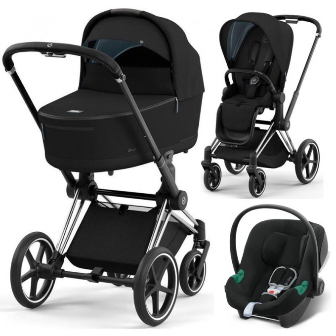 Коляска Cybex Priam 4.0 black 3 в 1 шасси Chrome Black автокресло Aton B2