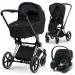 Коляска Cybex Priam 4.0 black 3 в 1 шасси Chrome Black автокресло Aton B2