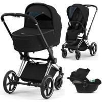 Коляска Cybex Priam 4.0 black 3 в 1 шасси Chrome Black автокресло Aton S2