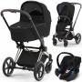 Cybex Priam 4.0 коляска 3 в 1 Deep Black шасі Chrome Black автокрісло Aton