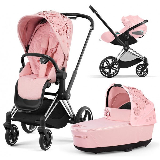Коляска Cybex Priam 3 в 1 Simply Flowers Pink шасі Chrome Black 4.0