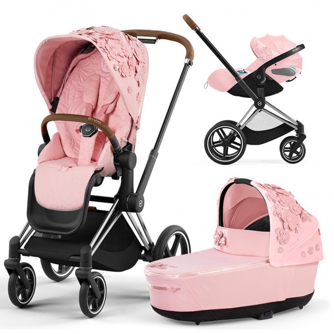 Коляска Cybex Priam 3 в 1 Simply Flowers Pink шасі Chrome Brown 4.0