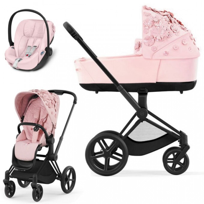 Stroller Cybex Priam 3 in 1 Simply Flowers Pink 4.0 chassis Matt Black