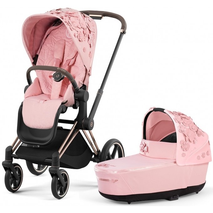 Коляска Cybex Priam 4.0 Simply Flowers Pink 2 в 1 шасі Rose Gold