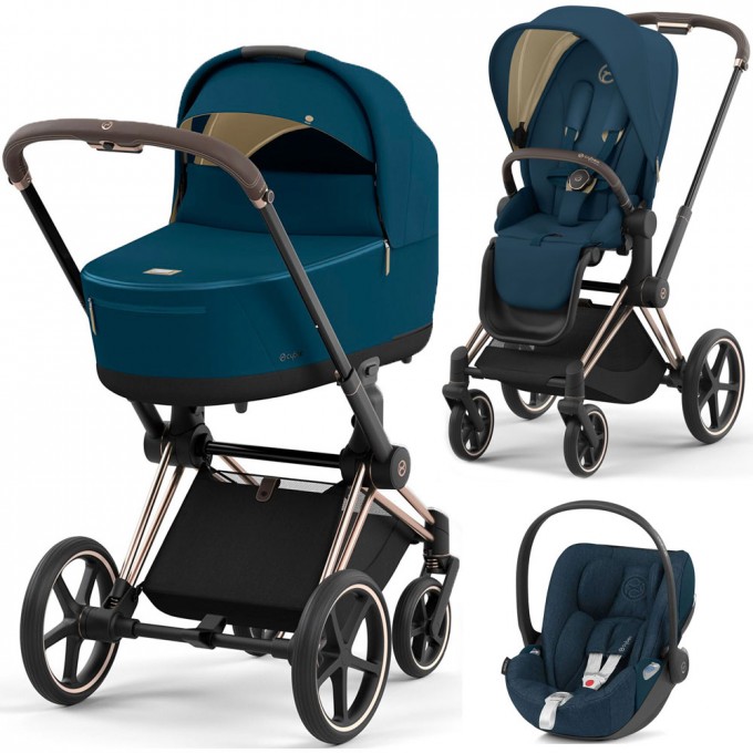 Cybex Priam 4.0 stroller 3 in 1 Mountain Blue chassis Rosegold