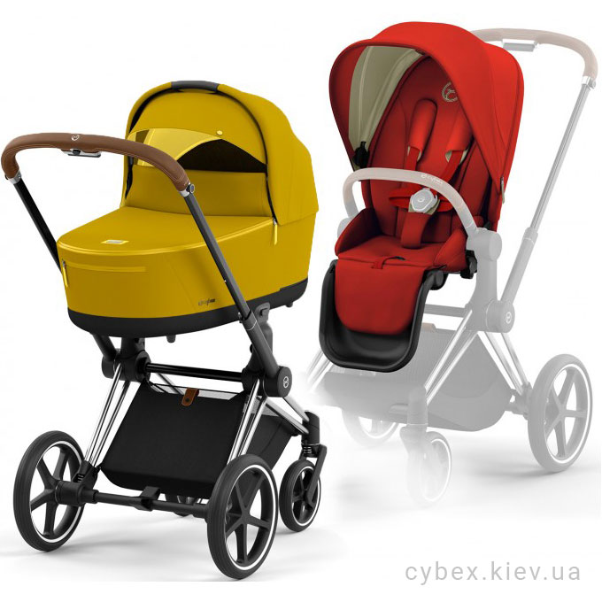 Cybex Priam 4.0 коляска 2 в 1 люлька Mustard Yellow прогулка Autumn Gold шасси Chrome Brown