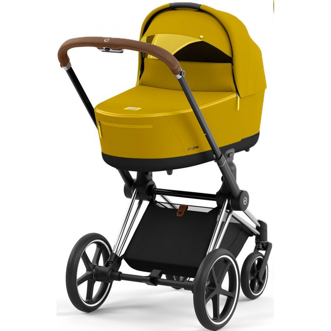 Cybex Priam 4.0 stroller 3 in 1 Mustard Yellow chassis Chrome Brown