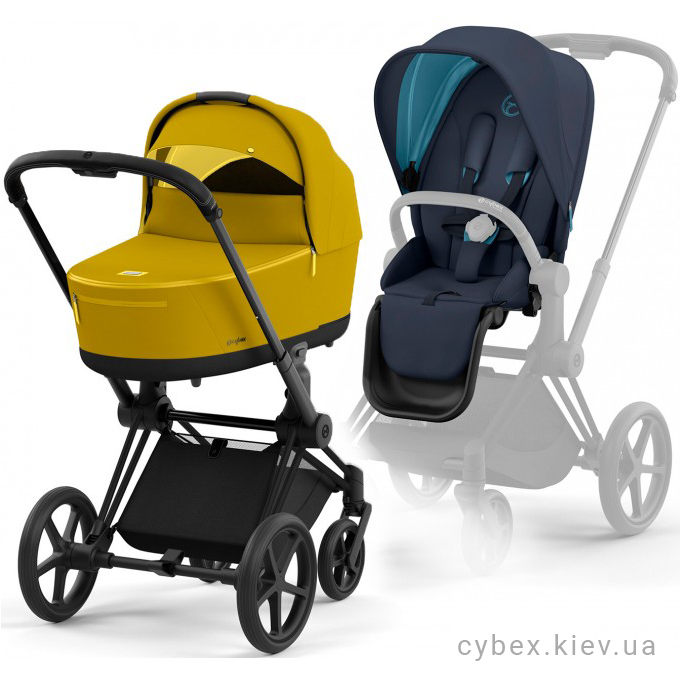 Cybex Priam 4.0 коляска 2 в 1 люлька Mustard Yellow прогулка Plus Midnight Blue шасси Matt Black