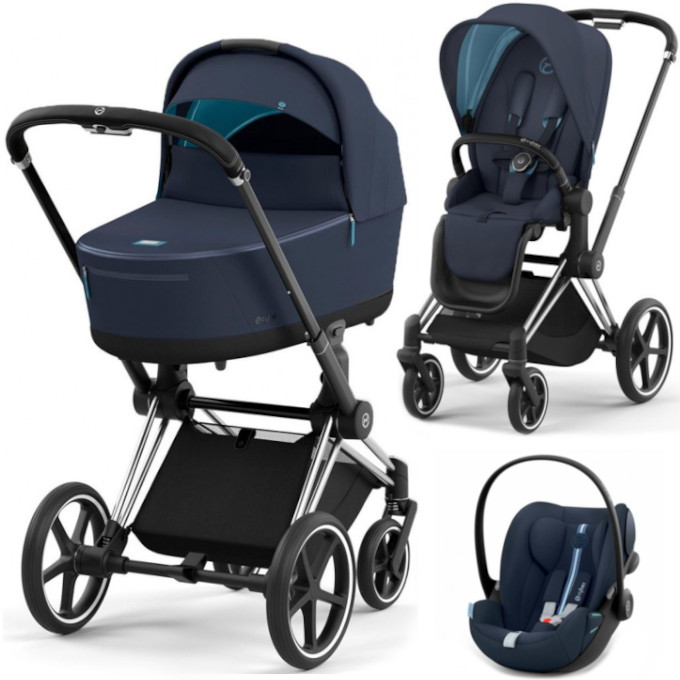 Cybex Priam 4.0 коляска 3 в 1 люлька Nautical Blue прогулка Plus Midnight Blue шасси Chrome Black