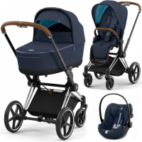 Cybex Priam 4.0 stroller 3 in 1 carrycot Nautical Blue walk Plus Midnight Blue chassis Chrome Brown