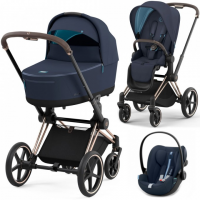 Cybex Priam 4.0 коляска 3 в 1 люлька Nautical Blue прогулка Plus Midnight Blue шасси Rosegold