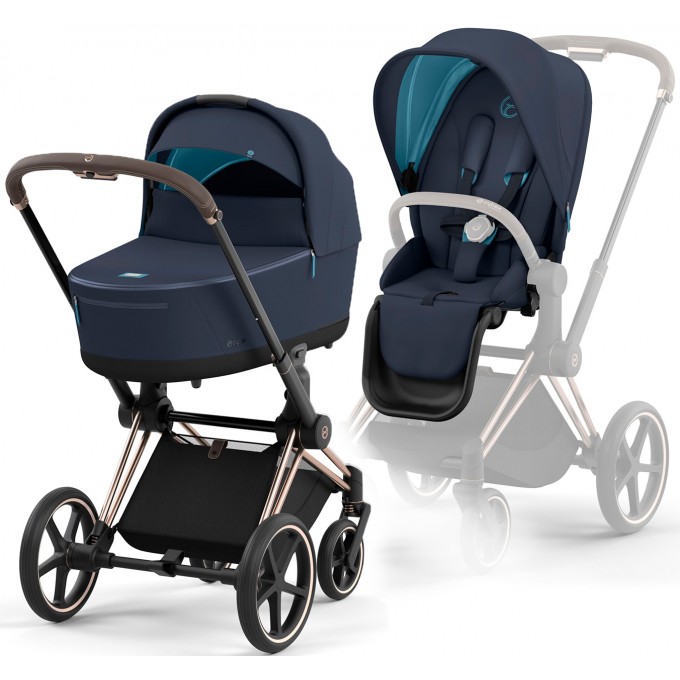 Stroller Cybex e-Priam 4.0 2 in 1 Nautical Blue chassis Rosegold