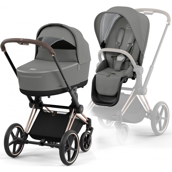 Stroller Cybex e-Priam 2 in 1 Mirage Grey chassis Rosegold