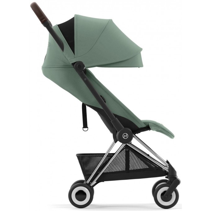 Cybex Coya Leaf Green frame chrome brown stroller