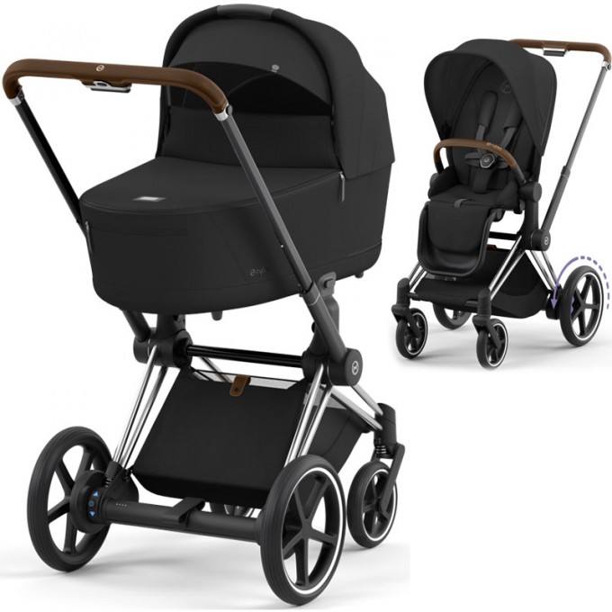 Stroller Cybex e-Priam 2 in 1 Onyx Black chassis Chrome Brown
