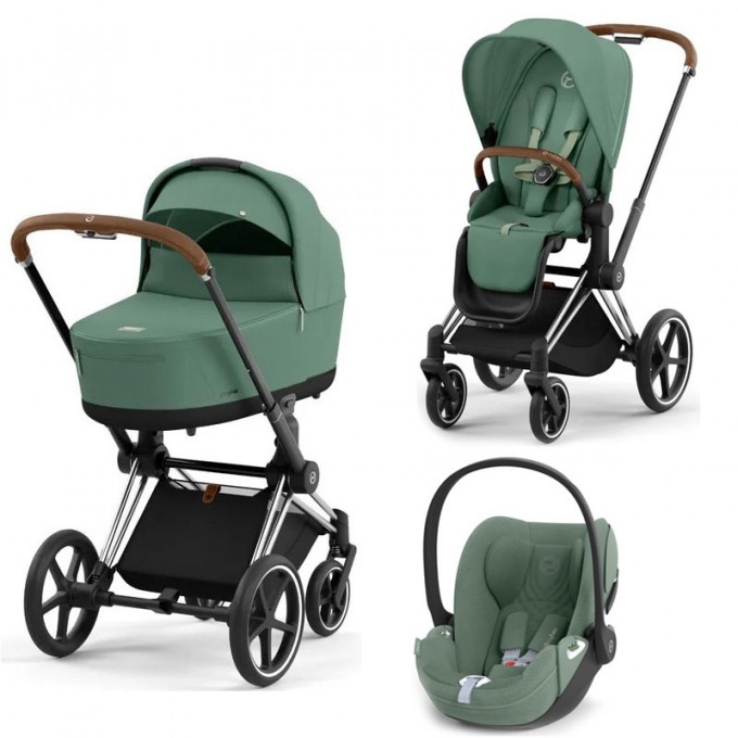 Cybex Priam 4.0 stroller 3 in 1 Leaf Green chassis Chrome Brown