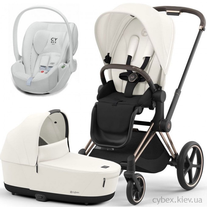 Cybex Priam 3 в 1 Off White шасі Rosegold 4.0 автокрісло Cloud T i-Size White
