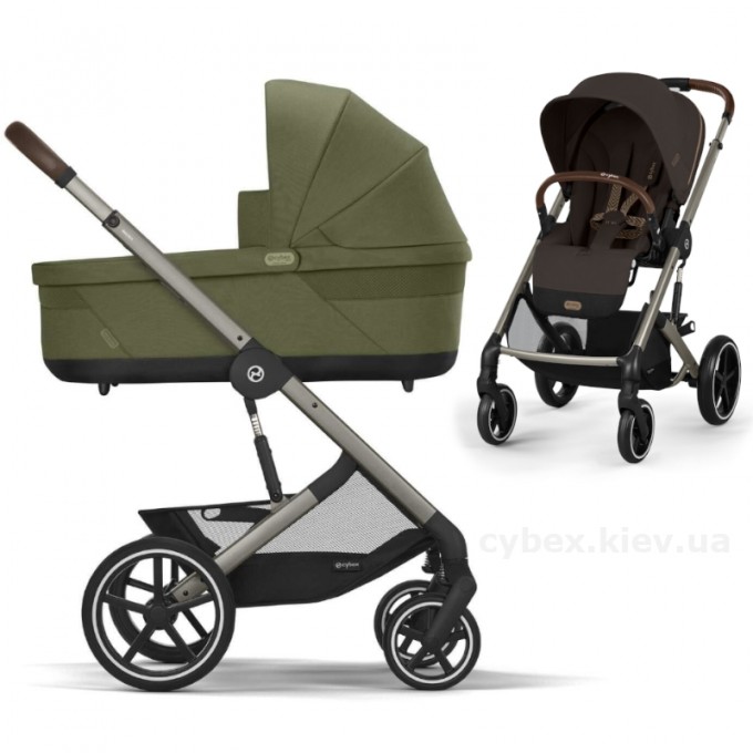Коляска Cybex Balios S Lux Taupe 2 в 1 Chocolate Brown люлька Moss Green