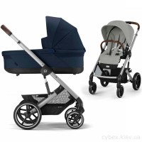 Коляска Cybex Balios S Lux Silver 2 в 1 Stone Grey люлька Ocean Blue