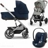 Stroller Cybex Balios S Lux 3 in 1 Stone Grey carrycot Ocean Blue and Cloud G plus Ocean Blue car seat