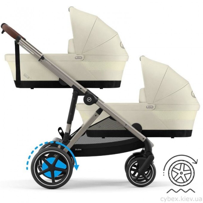 Stroller for twins Cybex e-Gazelle S 2 in 1 Seashell Beige with electric drive