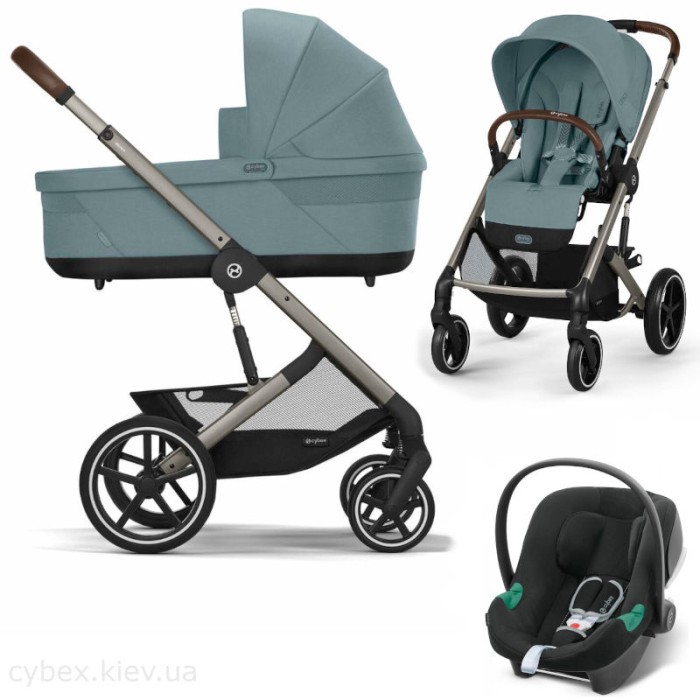 Cybex Balios S Lux 3 in 1 stroller Stormy Blue car seat Aton B2 i-Size Volcano Black