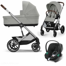 Cybex Balios S Lux 3 in 1 stroller Stone Grey car seat Aton B2 i-Size Volcano Black