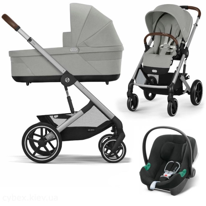 Cybex Balios S Lux 3 in 1 stroller Stone Grey car seat Aton B2 i-Size Volcano Black