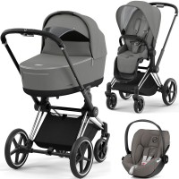 Cybex Priam 3 in 1 Mirage Grey chassis Chrome Black 4.0 car seat Cloud plus