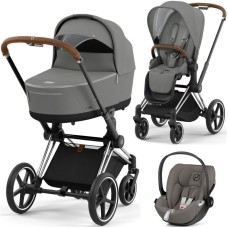 Cybex Priam 3 in 1 Mirage Grey chassis Chrome Brown 4.0 car seat Cloud plus