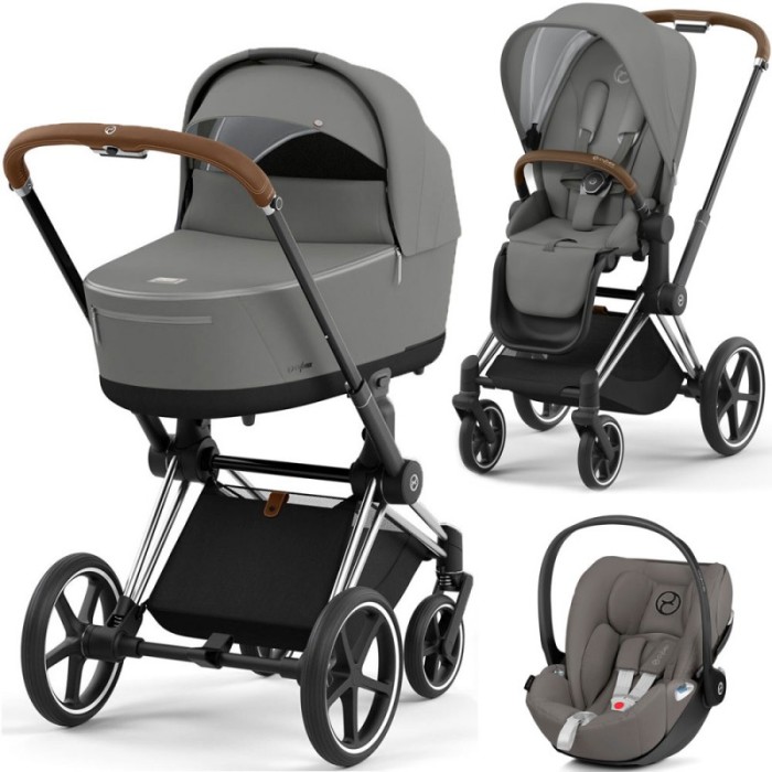 Cybex Priam 3 in 1 Mirage Grey chassis Chrome Brown 4.0 car seat Cloud plus