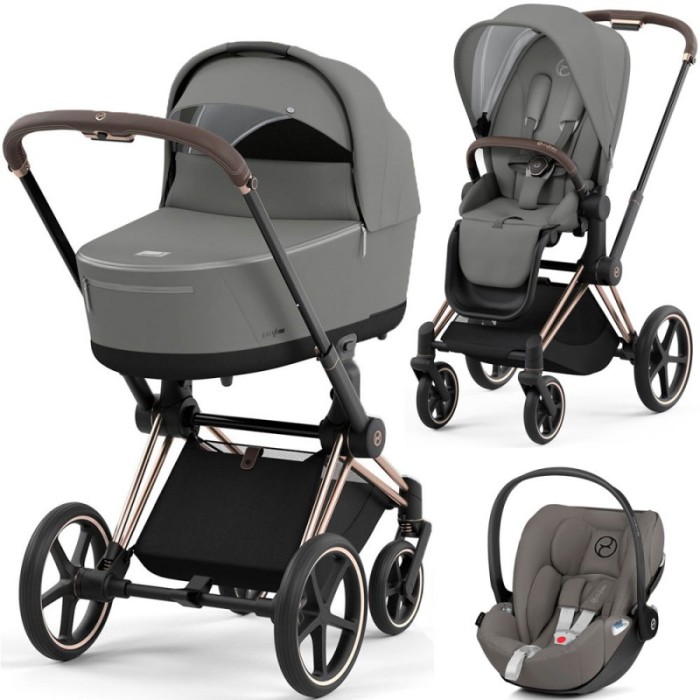 Cybex Priam 3 in 1 Mirage Grey chassis Rosegold 4.0 car seat Cloud plus