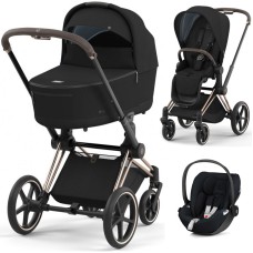 Cybex Priam 3 in 1 Sepia Black chassis Rosegold 4.0 car seat Cloud plus