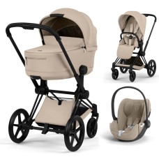 Cybex Priam 3 in 1 Cozy Beige Comfort Collection matte black 5.0 chassis Cloud T Plus car seat