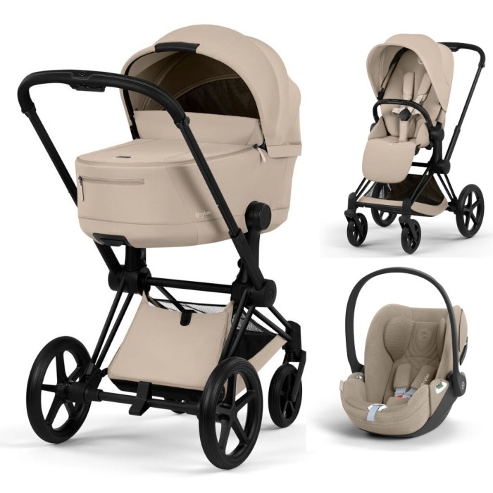 Cybex Priam 3 in 1 Cozy Beige Comfort Collection matte black 5.0 chassis Cloud T Plus car seat