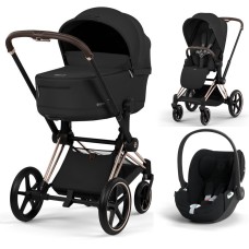 Cybex Priam 3 in 1 Sepia Black Comfort Collection Rosegold 5.0 chassis Cloud T Plus car seat