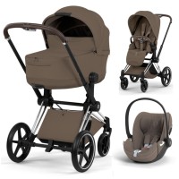 Cybex Priam 3 in 1 Coconut Brown Style Collection chassis Chrome 5.0 car seat Cloud T plus