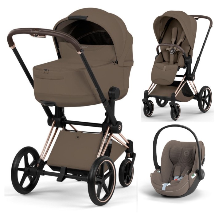 Cybex Priam 3 in 1 Coconut Brown Style Collection chassis Rosegold 5.0 car seat Cloud T plus