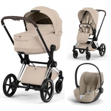 Cybex Priam 3 in 1 Cozy Beige Style Collection chassis Chrome 5.0 car seat Cloud T plus