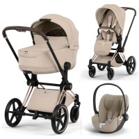 Cybex Priam 3 in 1 Cozy Beige Style Collection chassis Rosegold 5.0 car seat Cloud T plus