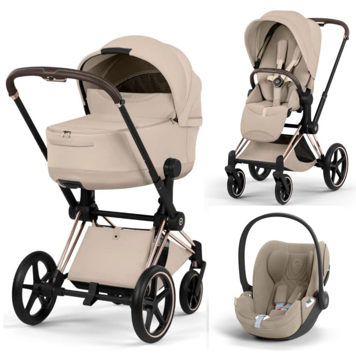 Cybex Priam 3 in 1 Cozy Beige Style Collection chassis Rosegold 5.0 car seat Cloud T plus