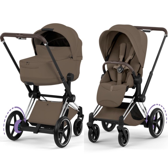 Cybex ePriam Style Collection Coconut Brown chassis Chrome 5.0 stroller 2 in 1