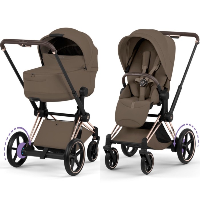 Cybex ePriam Style Collection Coconut Brown chassis Rosegold 5.0 stroller 2 in 1