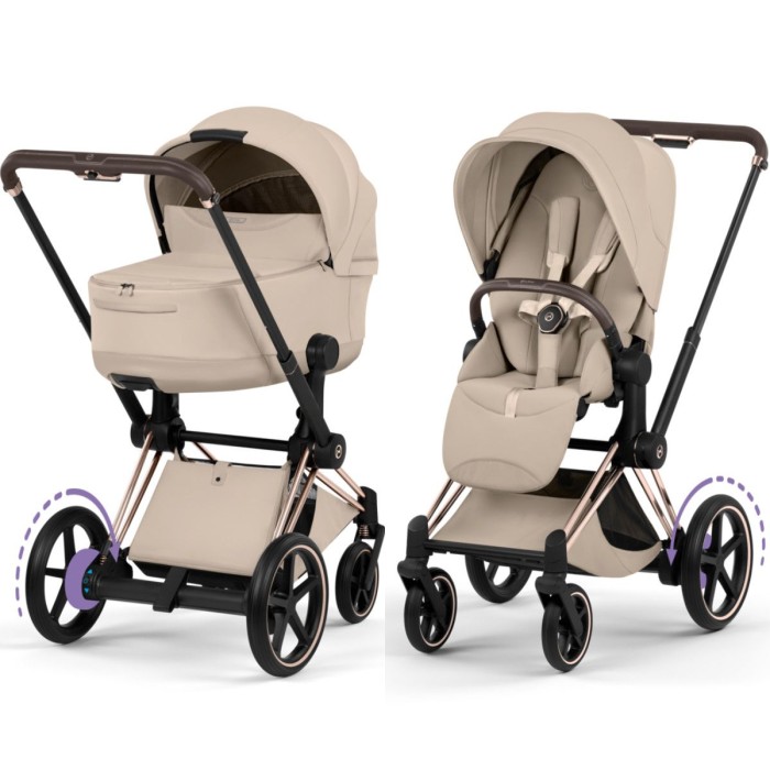Cybex ePriam Style Collection Cozy Beige chassis Rosegold 5.0 stroller 2 in 1