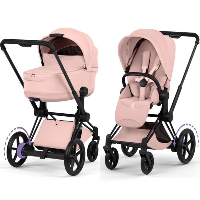 Cybex ePriam Style Collection Peach Pink chassis Matt Balck 5.0 stroller 2 in 1