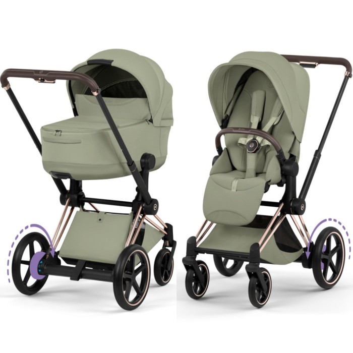 Cybex ePriam Style Collection Sage Green chassis Rosegold 5.0 stroller 2 in 1