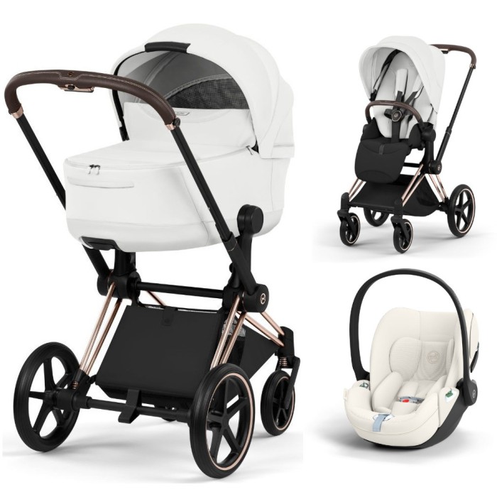 Cybex Priam 3 in 1 Off White Style Collection chassis Rosegold 5.0 car seat Cloud T plus
