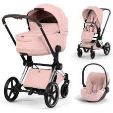 Cybex Priam 3 in 1 Peach Pink Style Collection chassis Chrome 5.0 car seat Cloud T plus